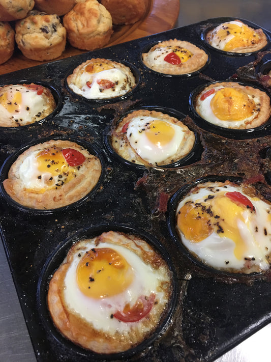 Egg & Bacon pies (veg available)